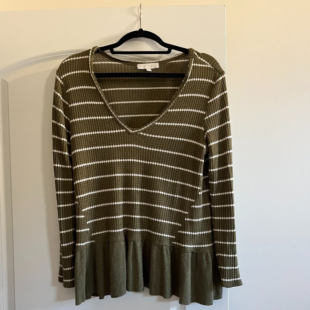 Olive & White Peplum Sweater